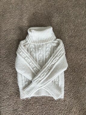 White Cable Knit Turtleneck Sweater